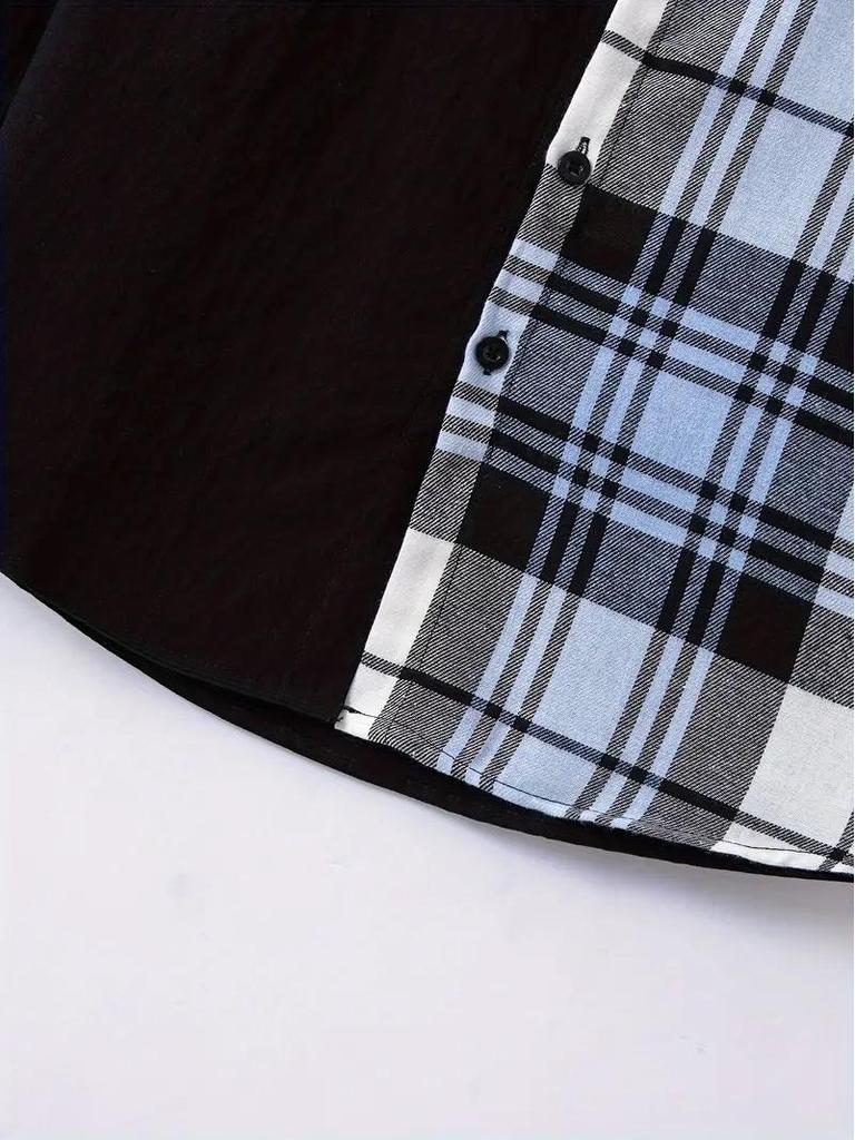 Весенне-осенняя мужская повседневная рубашка в клетку с длинным рукавом и лацканами