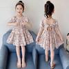 Summer Girl's Round-neck Broken Flower Bubble Cuff Bow-tie Princess Dress
