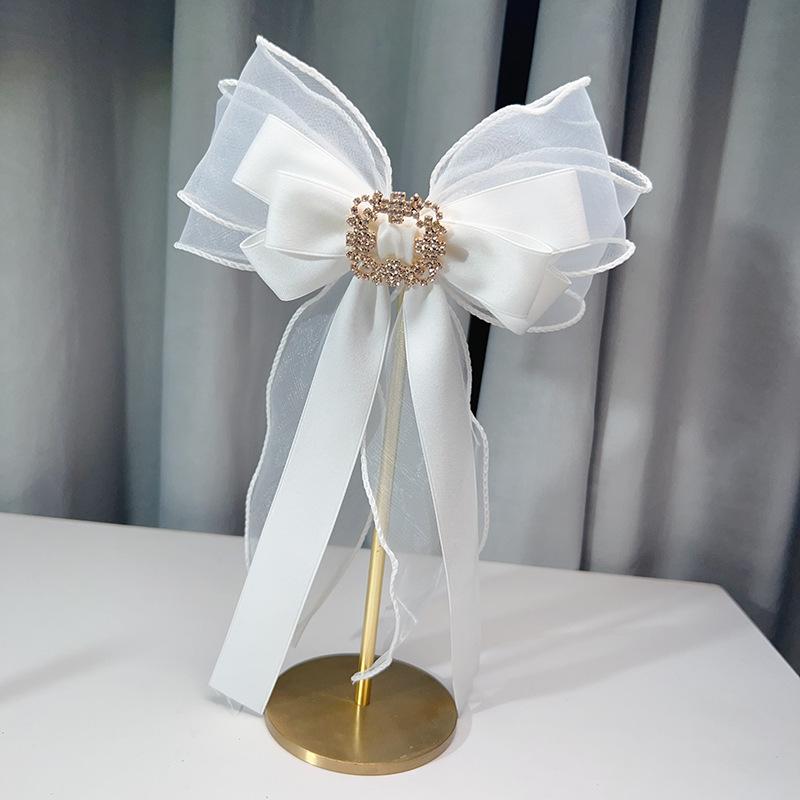 Корейская марлевая лента Черный галстук-бабочка большого размера Ручная работа Женская Лолита Пин Брошь Аксессуары 23*17см Стразы Воротник Цветок