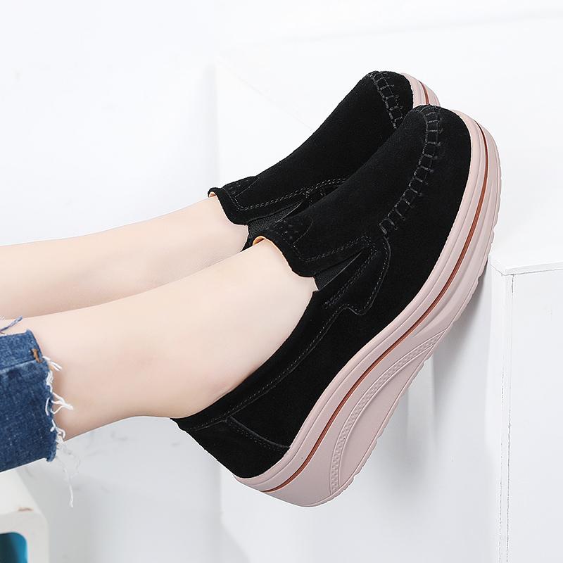 Женские туфли-лоферы на платформе, замшевые туфли, мокасины, повседневные туфли без застежек, минималистичные, на толстой подошве, увеличивающие рост, для мам