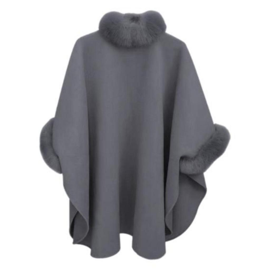 Женское зимнее пальто-накидка с рукавами «летучая мышь» Толстая шаль Свободный воротник-стойка Однотонный декор из искусственного меха Теплая повседневная одежда для работы и отдыха на открытом воздухе Пончо