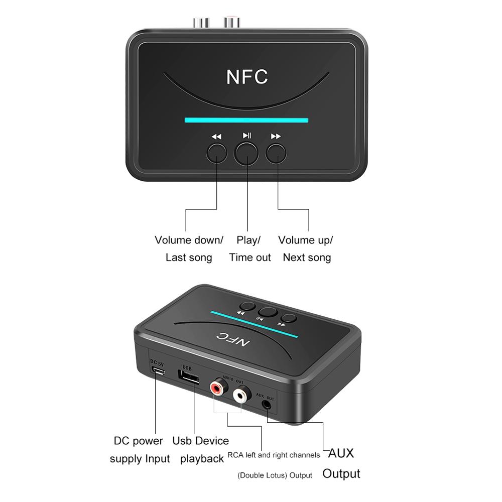BT200 NFC Bluetooth 5,0 аудиоприемник беспроводной стерео Bluetooth аудио адаптер NFC 3,5 мм AUX RCA музыкальный звук автомобильный динамик новейший