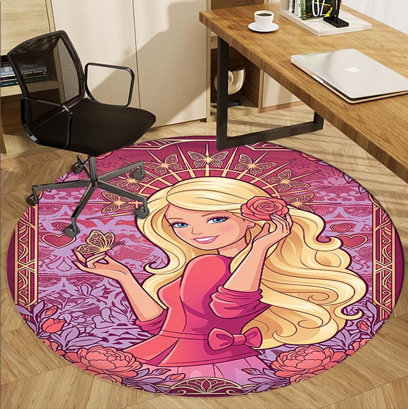 Barbie Pattern Round Rug, Indoor/Outdoor Mat, for Picnic, Gameroom, Bedroom, Office, Living Room, Home Decor Carpet, Birthday Gift