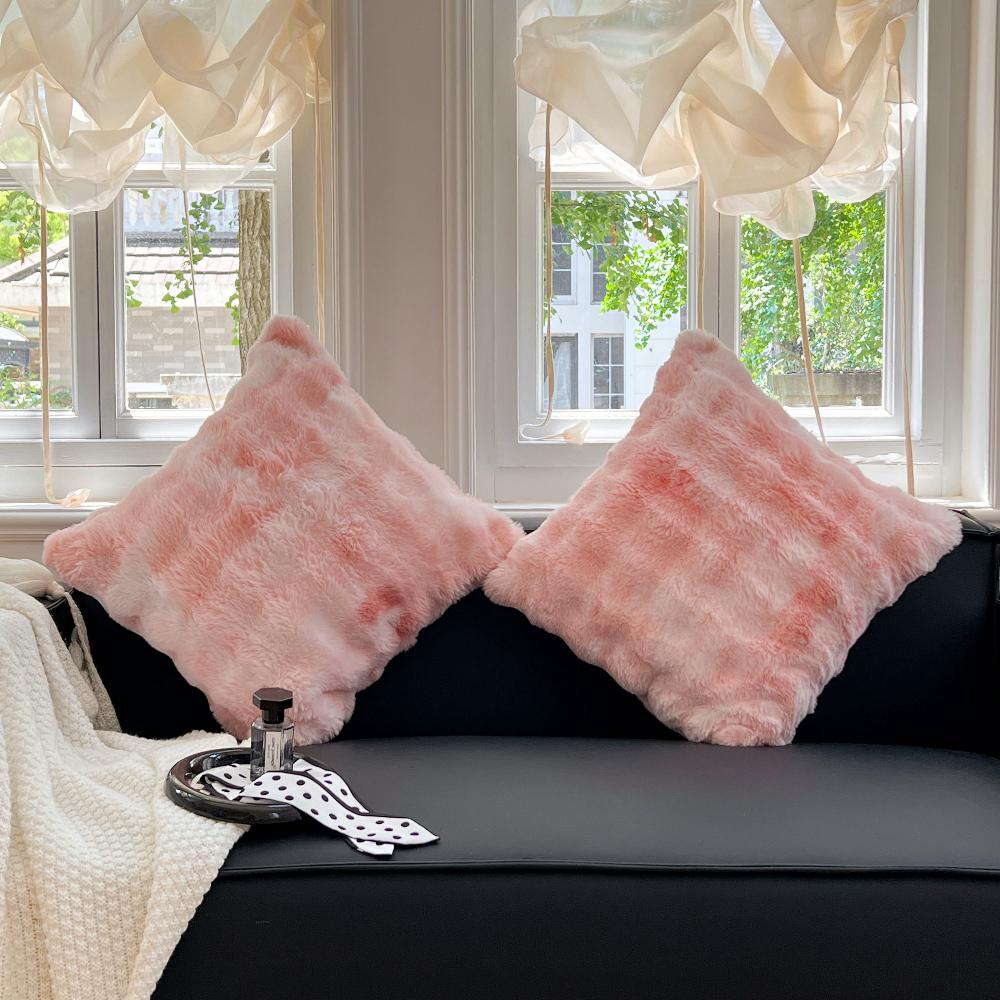 Faux Rabbit Fur Pillow Cover, Fluffy, Fuzzy, Decorative Cushion Cover for Sofa, Bed, Chair, Couch,White,Pink, Brown, 50cmx50cm