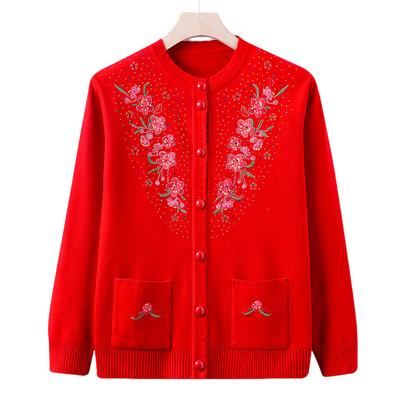 Вязаная куртка-свитер с вышивкой для женщин среднего и пожилого возраста, бабушкина кофта, кардиган с длинным рукавом, повседневное платье для мамы, одежда для пожилой женщины