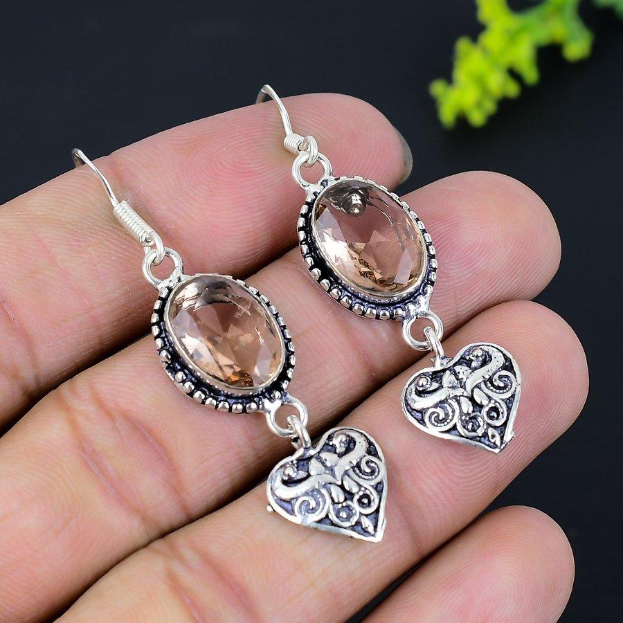 Morganite Gemstone Handmade 925 Sterling Silver Gift Jewelry Earring 2.17" j9S53