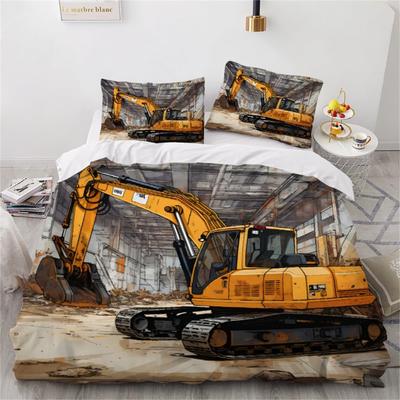 Постельное белье для мальчиков Пододеяльник для кровати размера кинг Инженерная строительная техника Экскаватор Детский комплект пододеяльника с наволочкой
