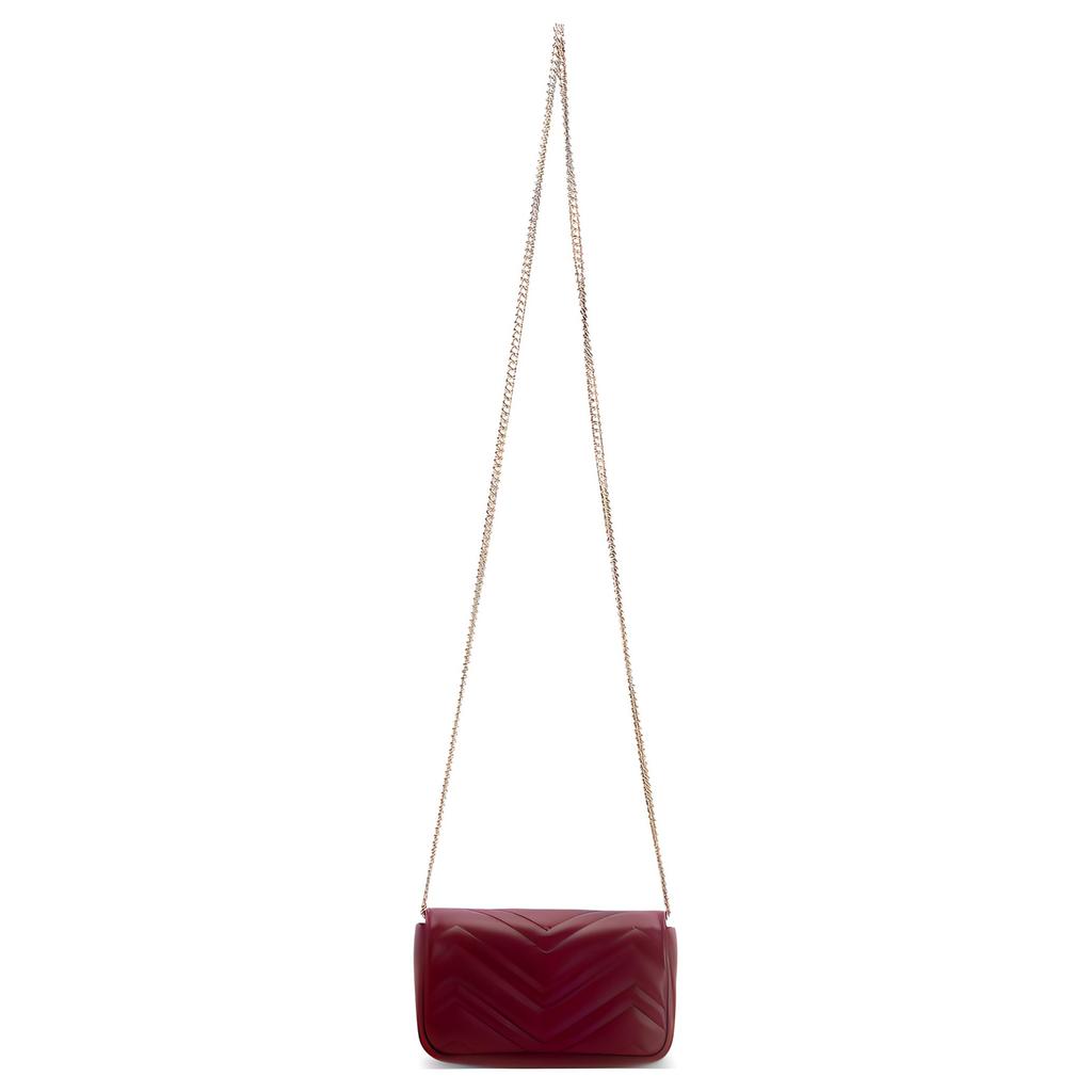 Gucci GG Marmont Double G Logo Chain Quilted Leather Mini Shoulder Bag Women Shoulder Bag Burgundy 476433-DTDHV-6207