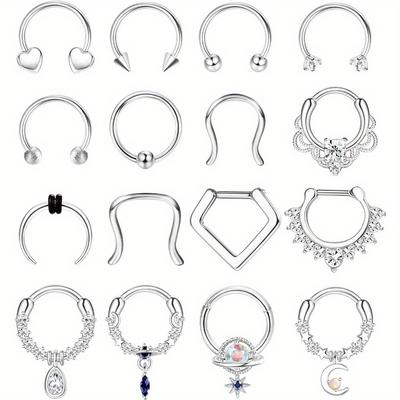 Drperfect Хирургическая сталь Кольца для септума для женщин мужчин Маленькие Милые Подвески с кубическим цирконием Септум Нос Губа Хеликс Трагус Пирсинг хряща Циркон