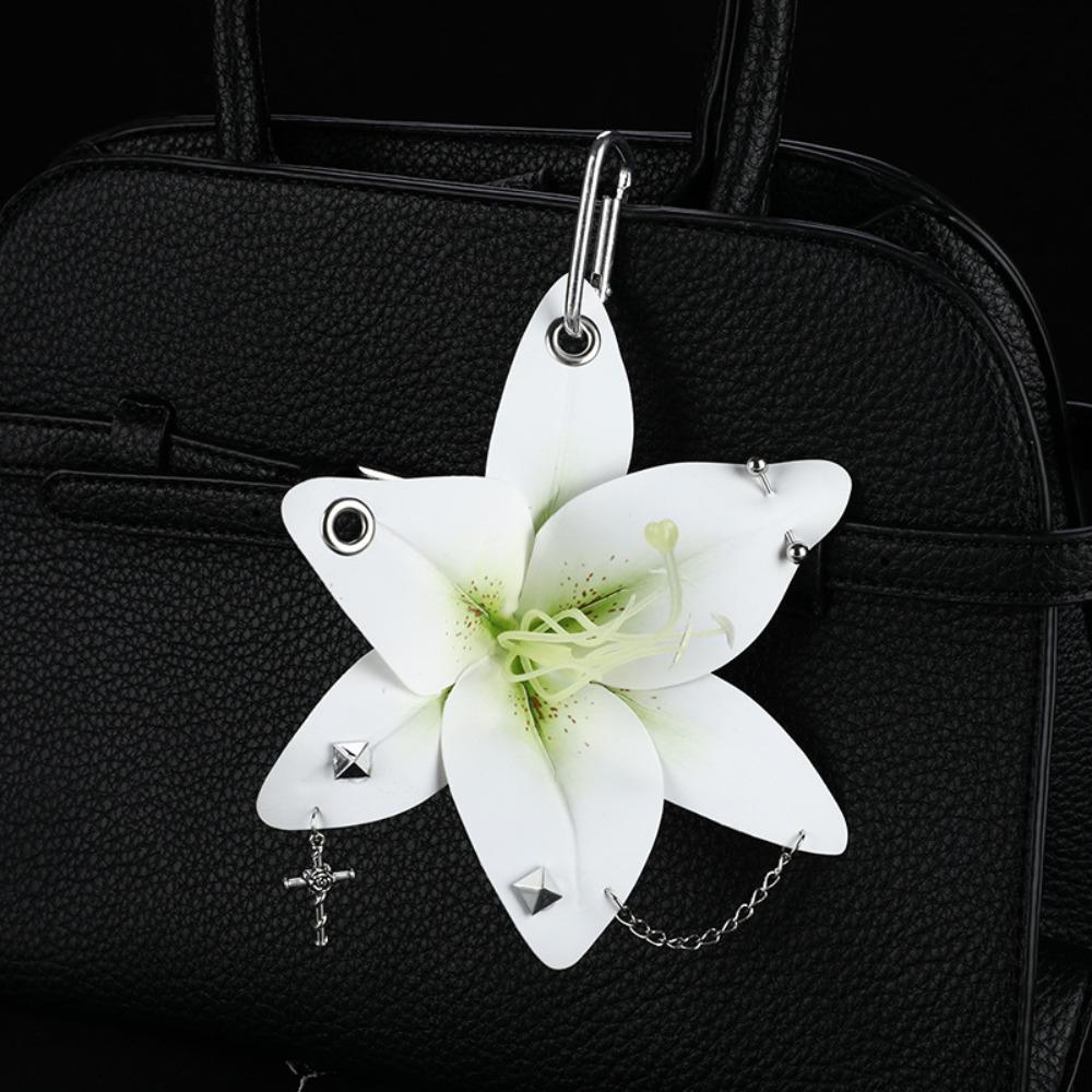 Leaves Phalaenopsis Orchid Keychain Puncture Rivet Bag Pendant  Women Girls