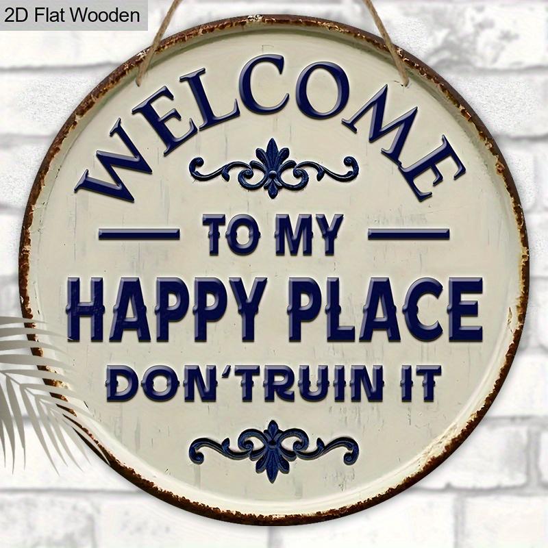 Деревянная приветственная табличка «Счастливое место» - Уникальные фигурки-украшения - Идеально для входной двери, двора, крыльца, декора комнаты