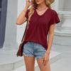 Ladies Casual Fashion Sexy Solid Color V-neck Flying Sleeves Pleated Short-sleeved Tops