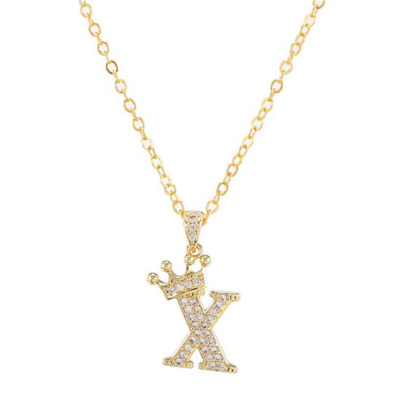 Unisex Fashion Crown A-Z Alphabet Pendant Vintage Chain Necklaces Hip-Hop Style Crystal Zircon Punk MIT