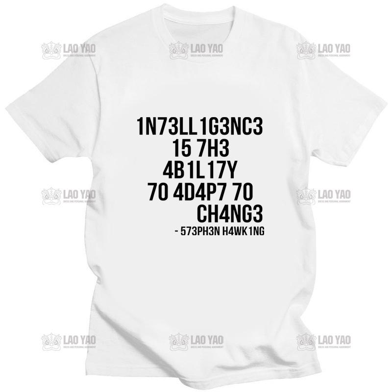 Креативные мужские футболки, забавные топы Geek, интеллект — это способность адаптироваться к изменению, футболка с буквенным принтом, мужская футболка большого размера