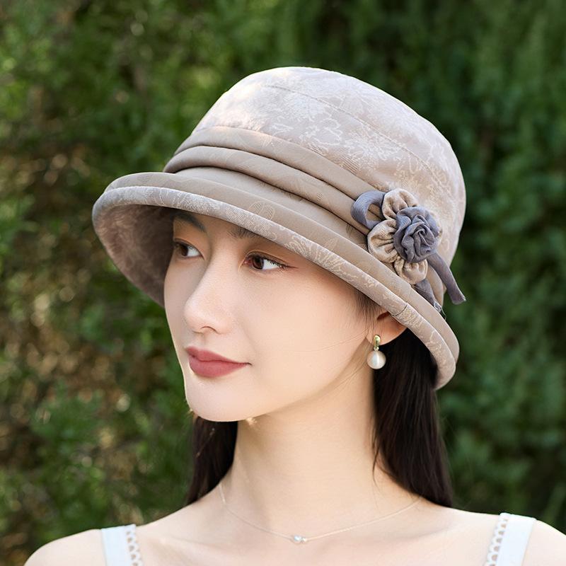 Spring and summer new jacquard curled dome elegant versatile fashion bucket hat fashion hat temperament mother hat basin hat