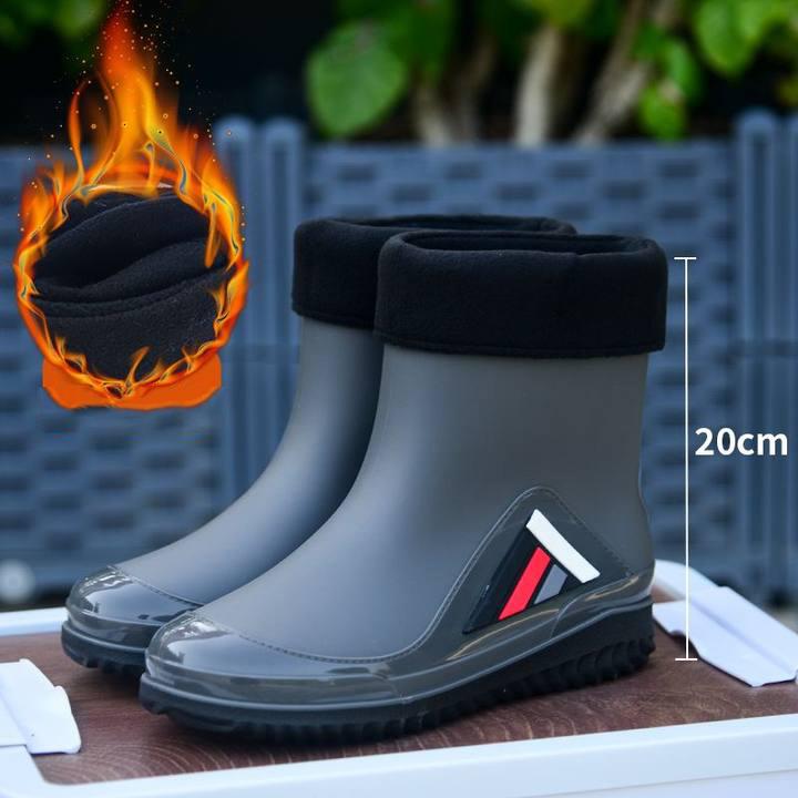 Новые модные резиновые сапоги для мужчин, нескользящие, водонепроницаемые, для мытья автомобиля, рыбалки, отдыха, работы, резиновая обувь с хлопком