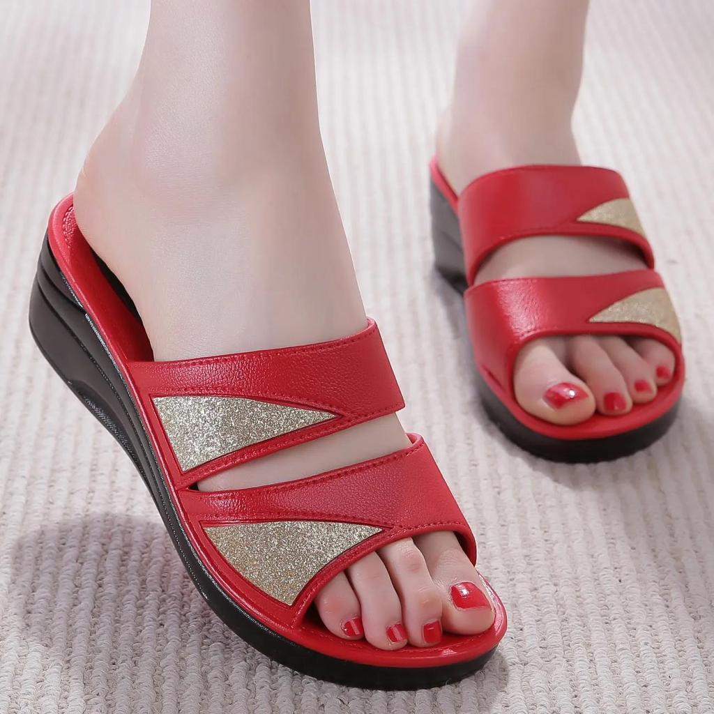 Women Slippers Casual Wedges Shoes Indoor and Outdoor Slippers Ladies Comfortable Thick-soled Slippers Elegant Beach Sandals