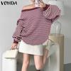 Women Jumpers Long Sleeve Striped Knitted Pullover Sweaters Knitwear