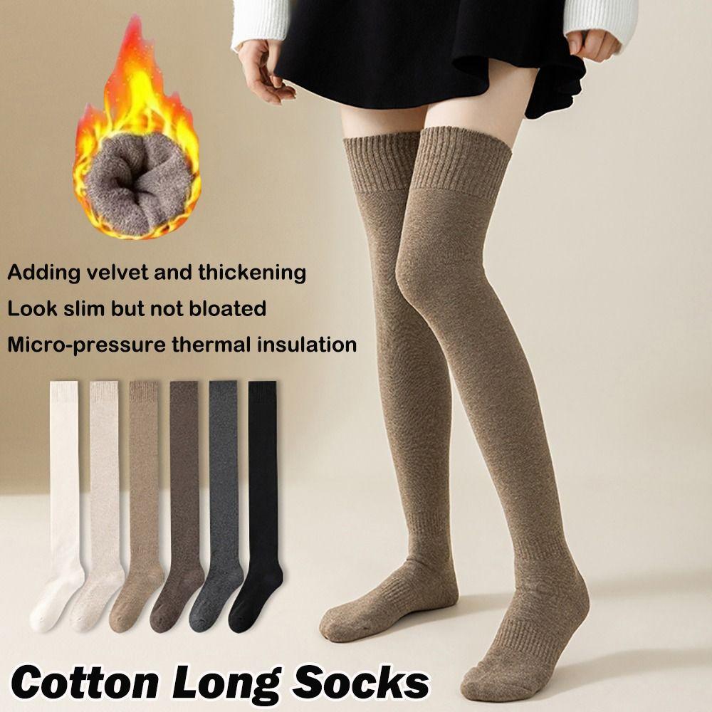 Cotton Knee High Socks Solid Color Knitted Stocking Long Tight Stocking Thigh High Socks