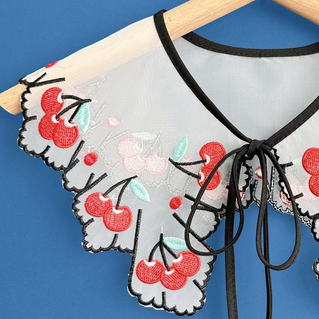 Organza Cherry Embroidered Bow Collar Faux Shawl for Women and Children