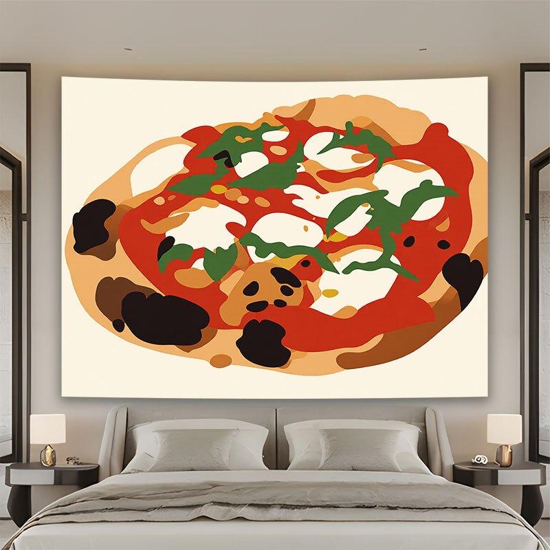 Funny Pizza Tapestry, Italian Food Wall Hanging, Cute Cheese & Pepperoni Decor for Kitchen Dining Room Dorm