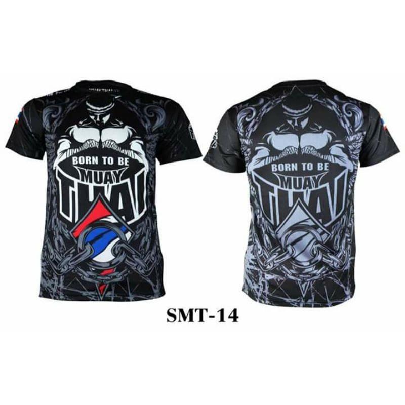 Футболка с коротким рукавом с принтом Муай Тай Кикбоксинг ММА Полиэстер Таиланд Черный Круглый вырез