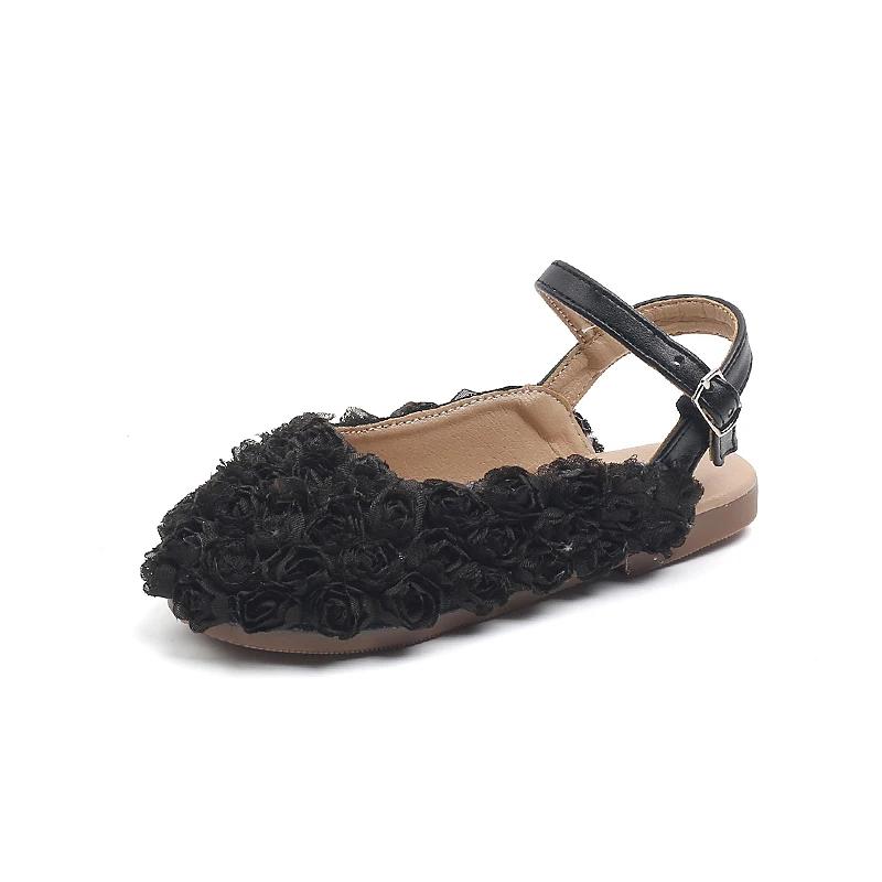 Сандалии для девочек 2024 года, милые сандалии с цветочным узором, весна, новые детские модные туфли принцессы Мэри Джейн для вечеринок, свадебных шоу, простые и милые