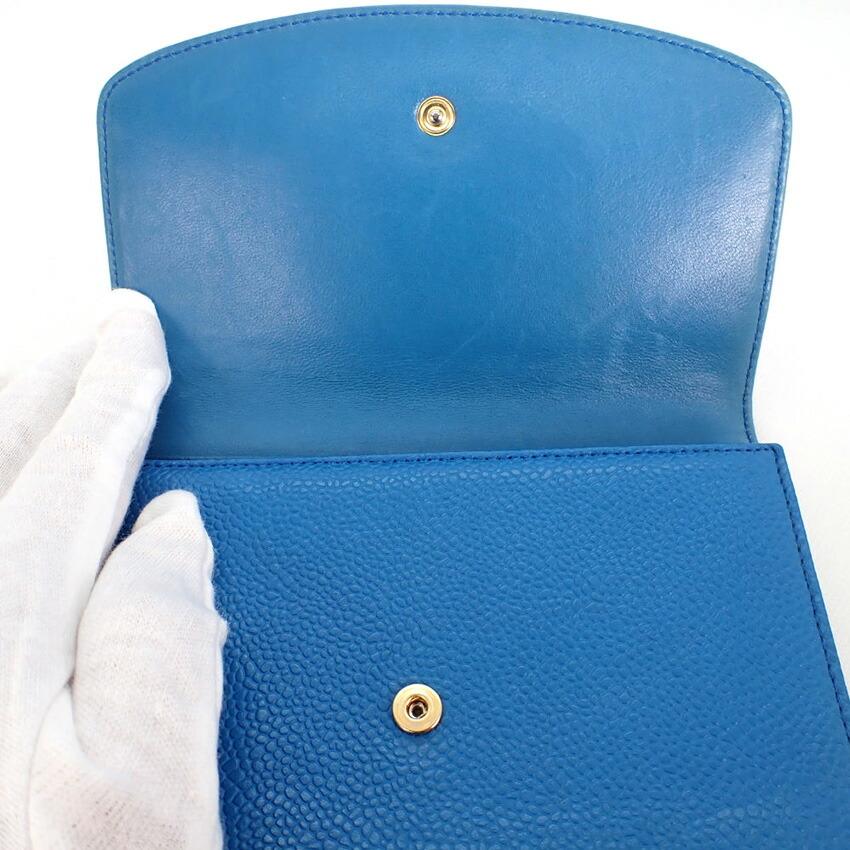 [Б/у] Кошелек CHANEL Cocomark Caviar Skin Trifold Blue No. 5 с наклейкой [b19-52]