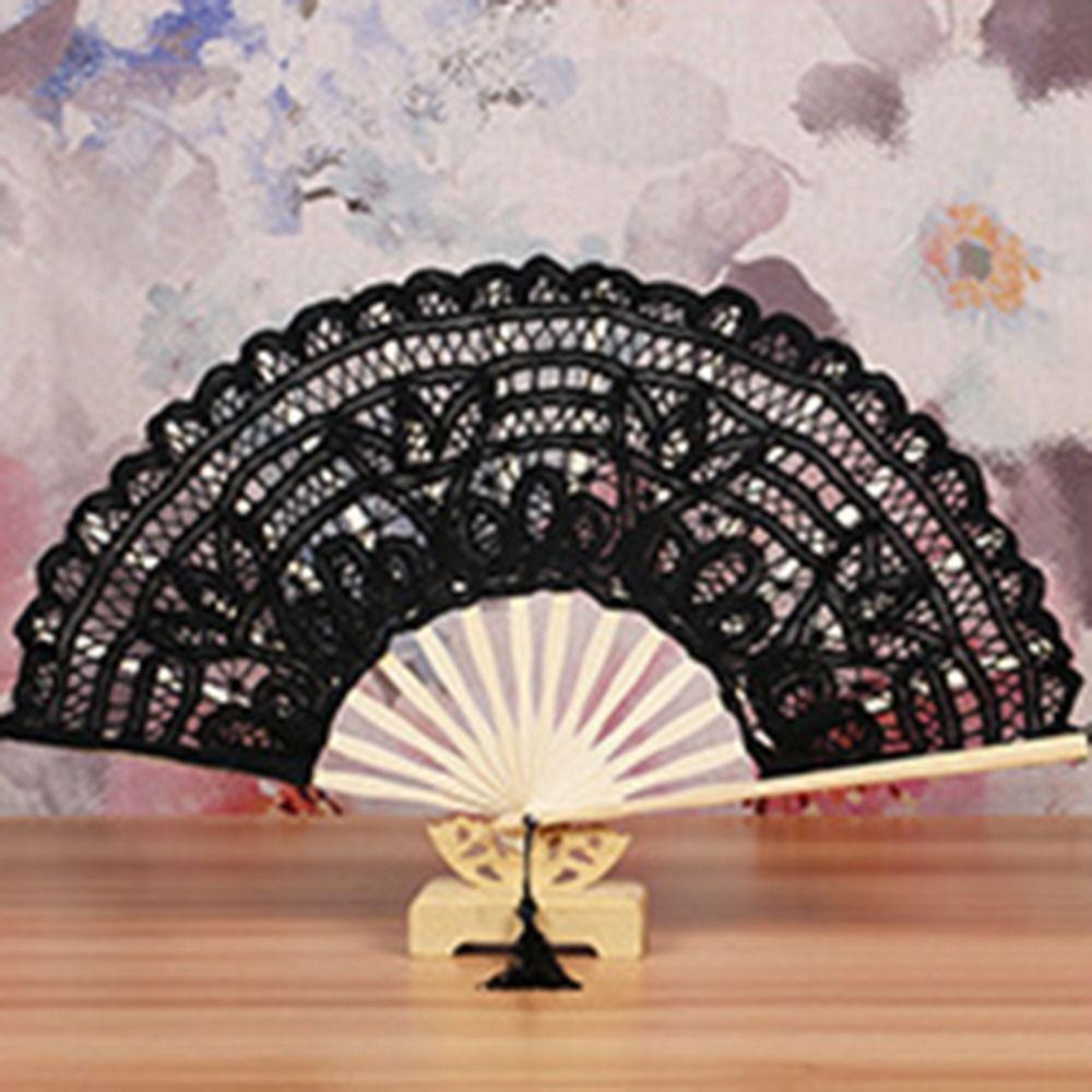 Ручной вышитый складной веер, бамбуковая ручка, веер для танцев, винтажный кружевной ручной веер, дамский