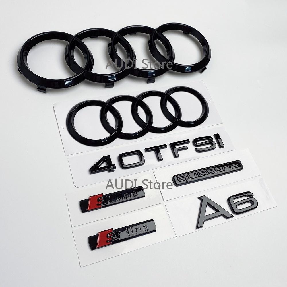 B A6 After 2019 4-Ring logo ABS Black Car Hood Front Bonnet Grill Rear Trunk Emblem Badge Sticker A6 50TFSI Quarrto Emblem