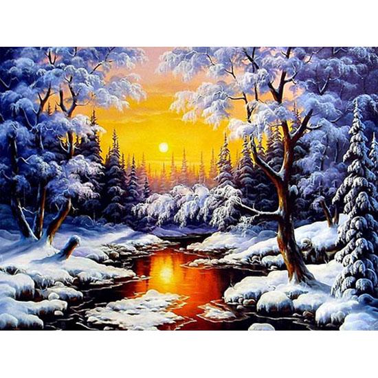 Алмазная картина Пейзаж Снег Ночные узоры Горный хрусталь Алмазная мозаика Наборы