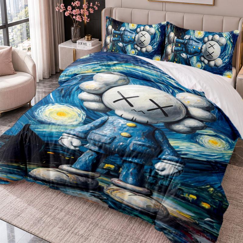 Kaws 3Pcs Bedding Set Duvet Cover With Two Pillowcases For Bedroom Home Decoration