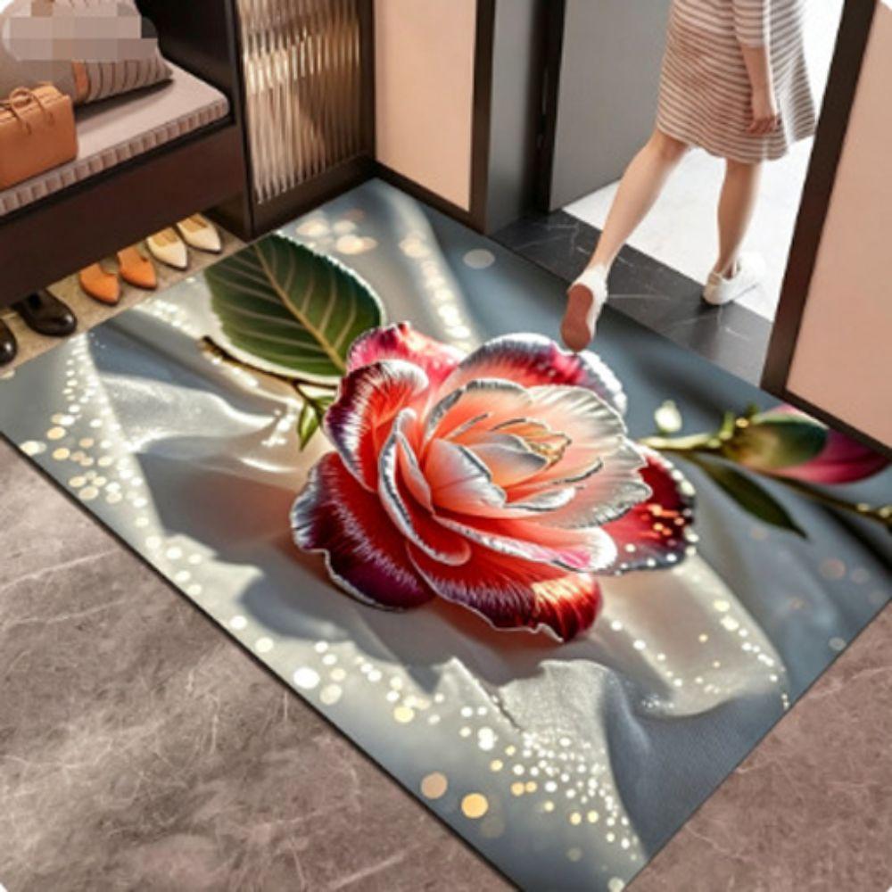 Soft Flower Carpet Non-slip Blanket Durable Door Gasket for Living Room Tea Table Bedside