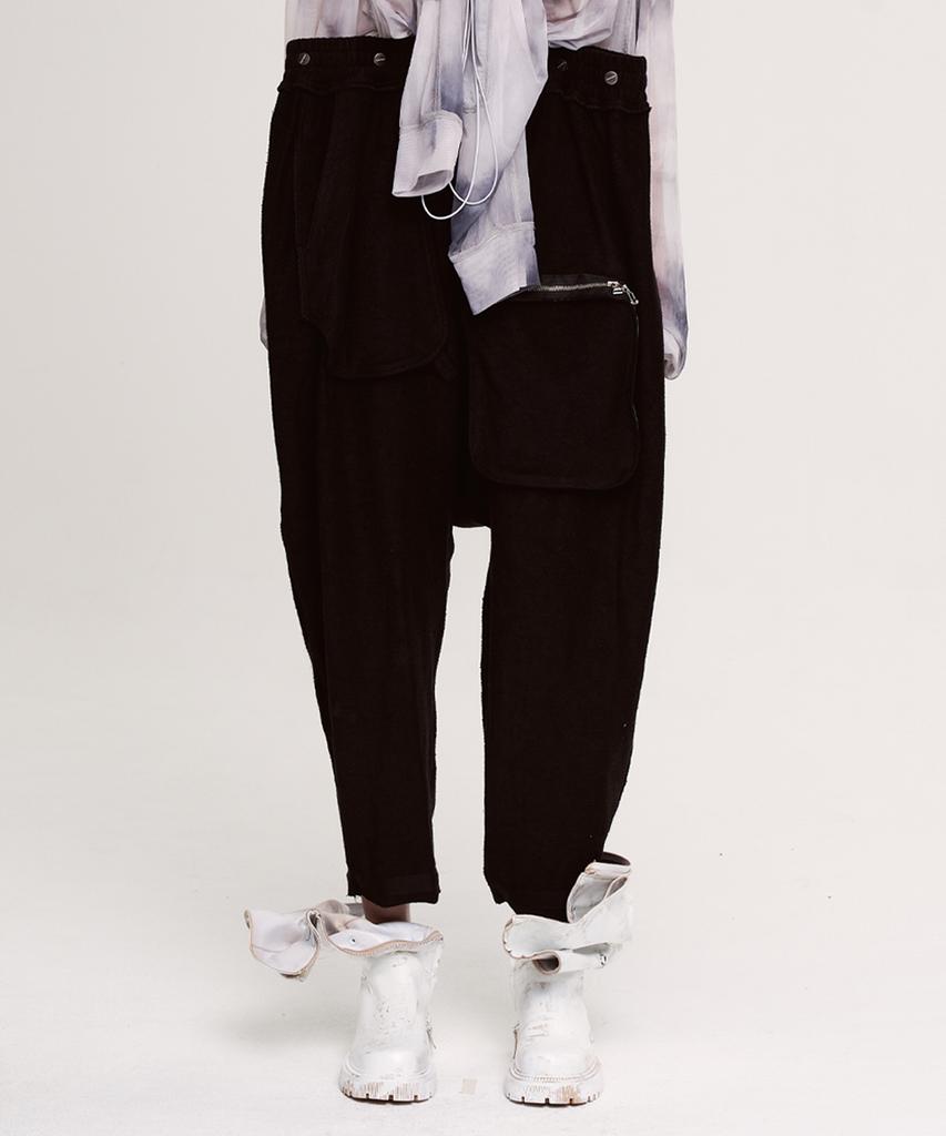Aseupalageoseu Asymmetrical Pocket Waist Snap Baggy Pants