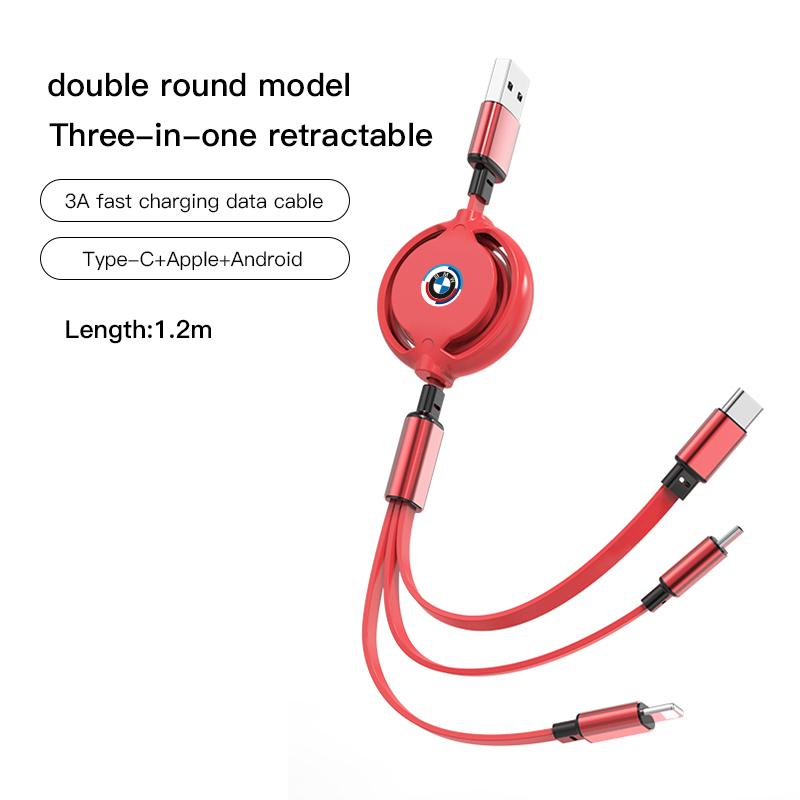 MXUI1 BMW Car Three-in-one Data Cable Retractable Charging Cable stickers For X6 G20 G05 G11 E30 M X3 X1 X2 E34 X4 X5 E62 E93 G30 E48