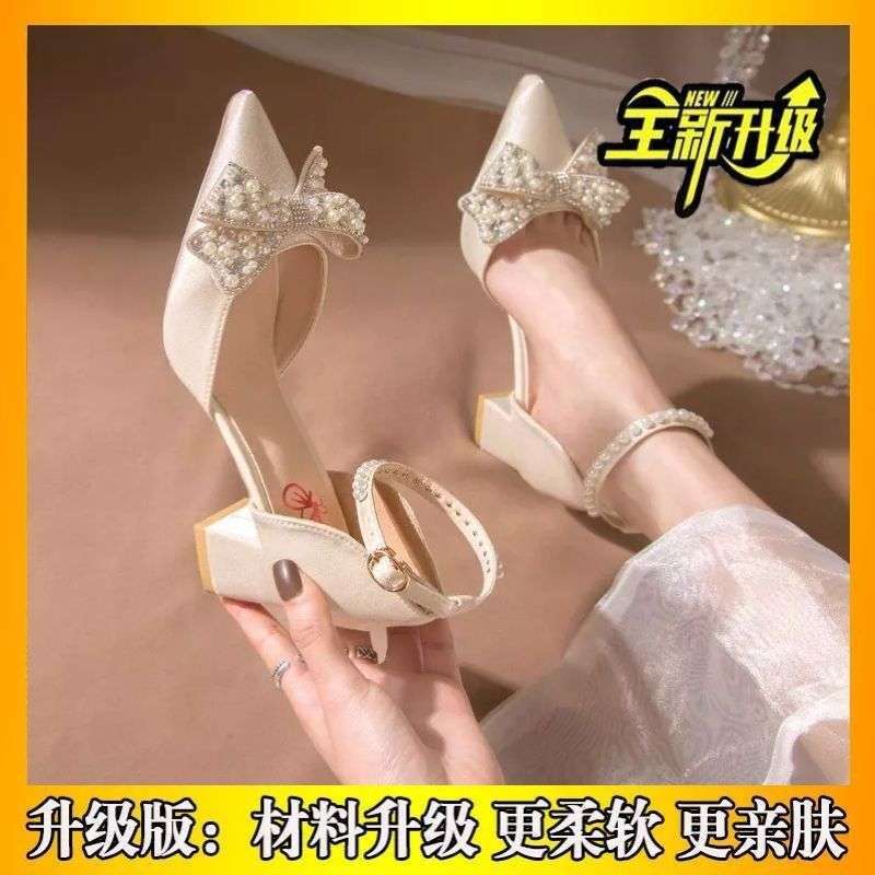 Женские туфли на высоком каблуке 2025 новая свадебная обувь на среднем толстом каблуке свадебная юбка девушка французские туфли Мэри Джейн женские