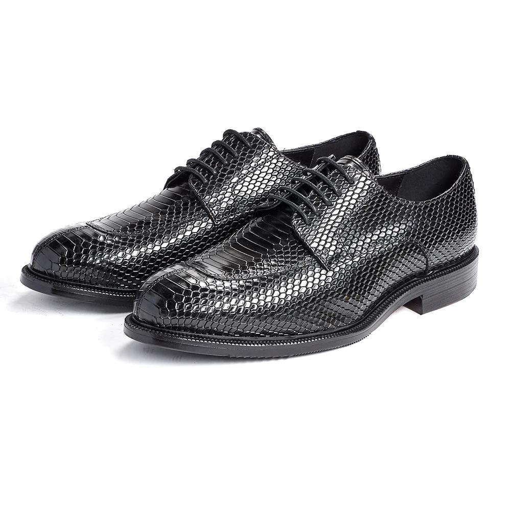 Fashion Men's British Style Genuine Leather Python Pattern Wedding Shoes Business Formal Dress Shoes