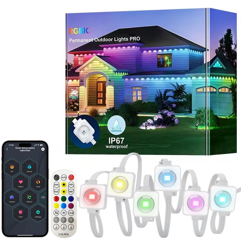 150/200ft LED Eaves Lights RGB LED Permanent Outdoor Lights DIY Colors IP67 Waterproof Eaves Lighting for House Poof Patio Decor