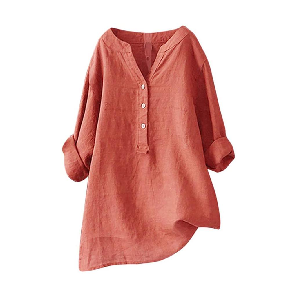 Women Solid Stand Collar Long Sleeve Shirt Casual Loose Blouse Button Down Tops