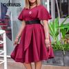 Summer Women's Dress Flared Sleeve Solid Color Plus Size Dress with Belt