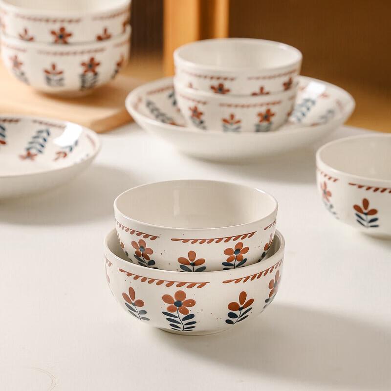ZISIZ Japanese Retro Floral Ceramic Rice Bowl Set