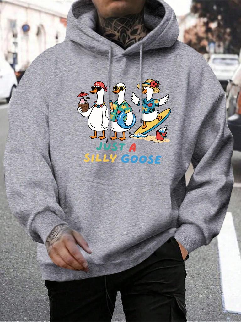 Just A Silly Goose Beach Vacation Printing Hoodies Male Pocket Casual Streetwear Autumn Hip Hop Man Pullover Fleece Loose Hoody
