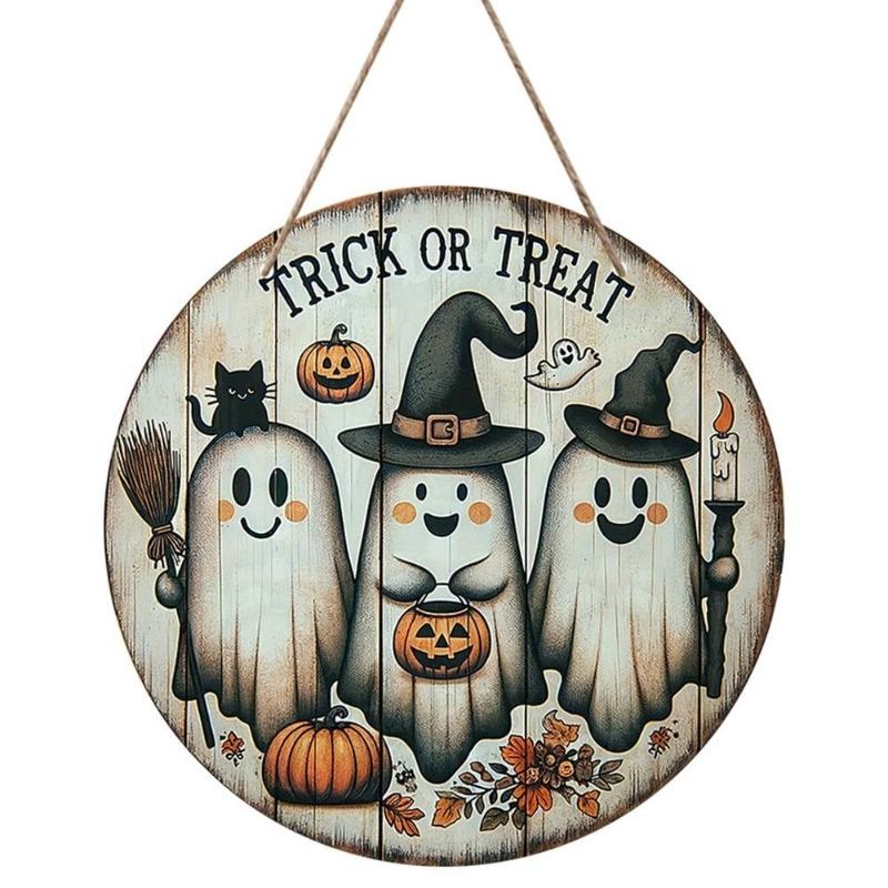 Witch Broom Halloween Sign, Round Aluminum Wall Plaque 20x20cm