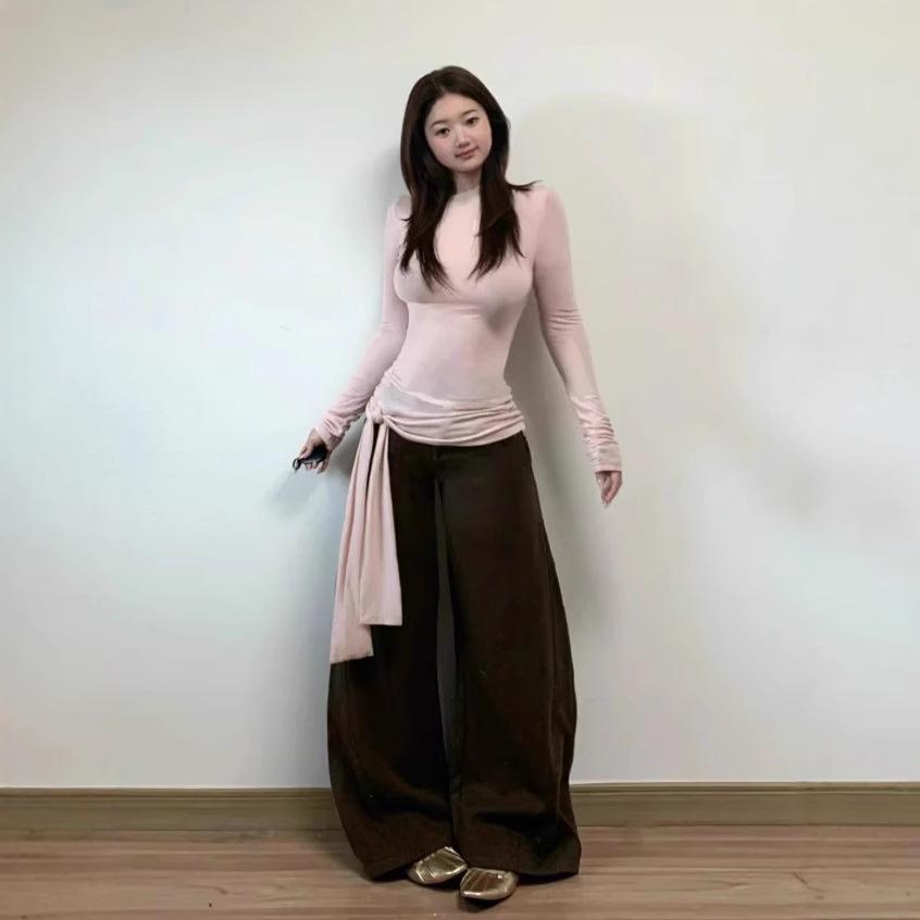 Сладкий и пикантный топ со шнуровкой, облегающего кроя, с длинным рукавом для женщин