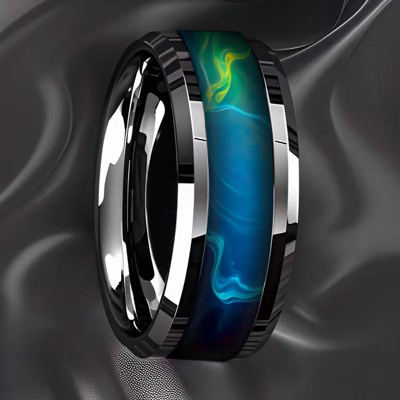 SUNFLOWERZHU 8MM Green Stainless Steel Rings Men Women High Polished Wedding Band Engagement Double Beveled Stainless Steel Ring
