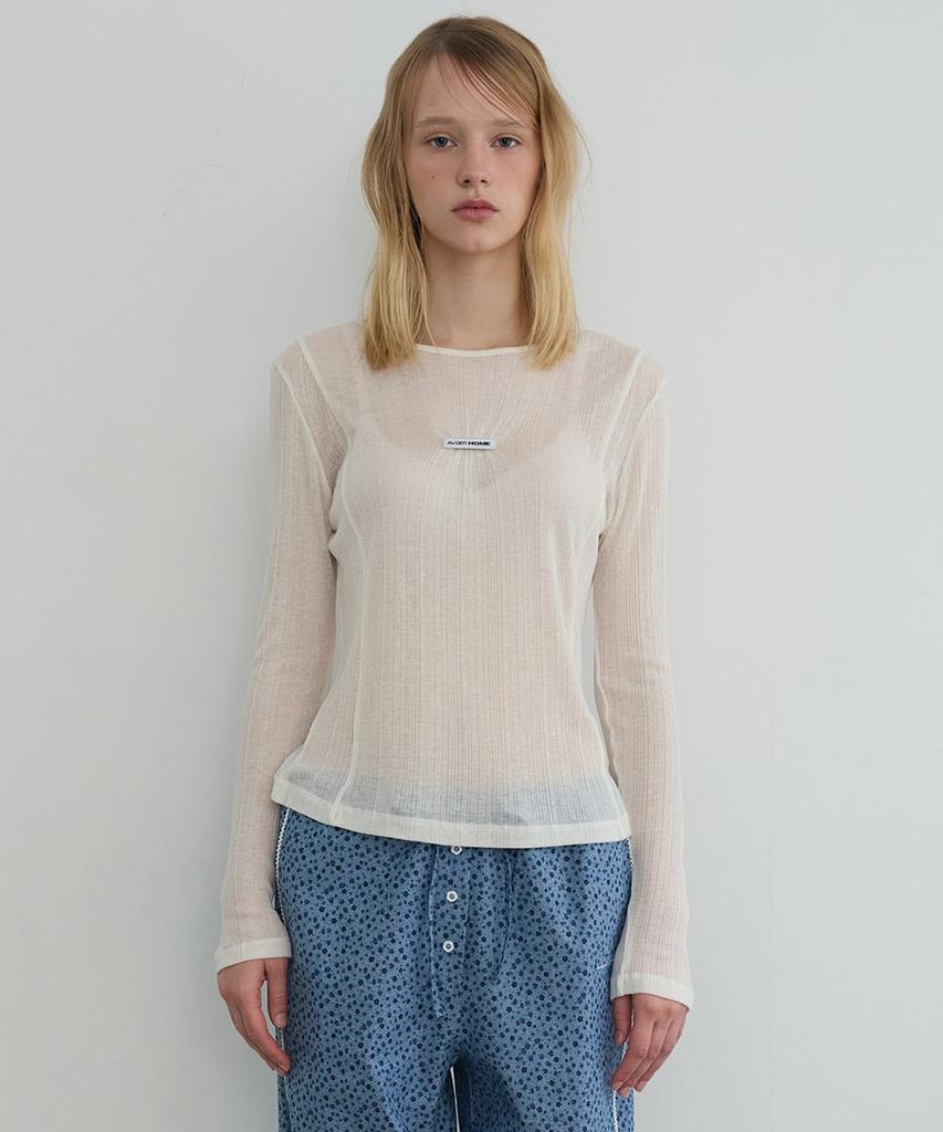 AVAM HOME Label Shirring Long Sleeve Tee White