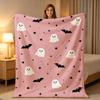 1pc Halloween And Bat Flannel Throw Blanket - Cozy Pink Fleece Bedspread Suitable for Bed Sofa Travel Camping - Pink Bedding for F