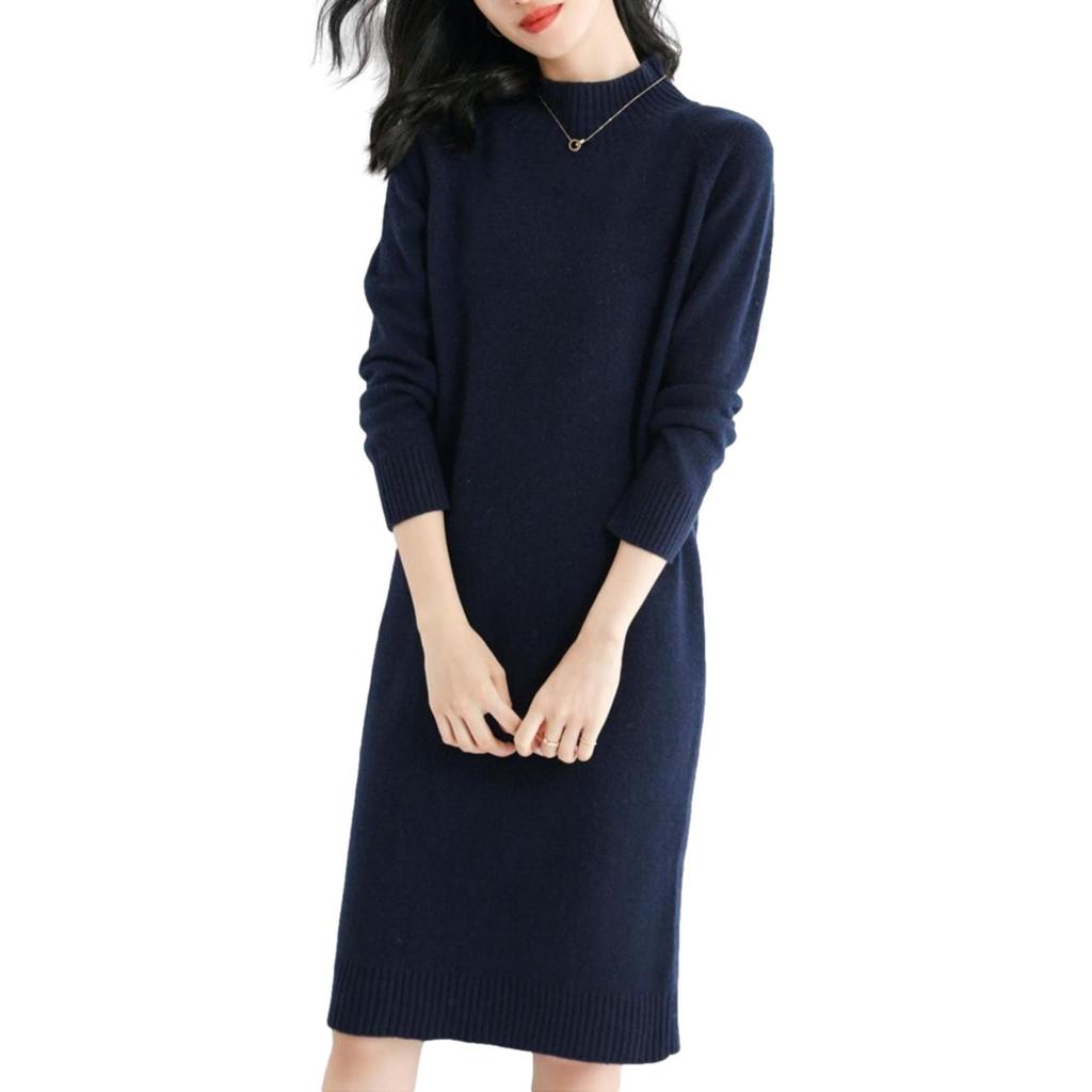 Knit Long Knee Childbirth Spring Party School for Easy To Care College Mature Pajama Top and Bottom Long with Sleeves Navy [J Scott] Dress,