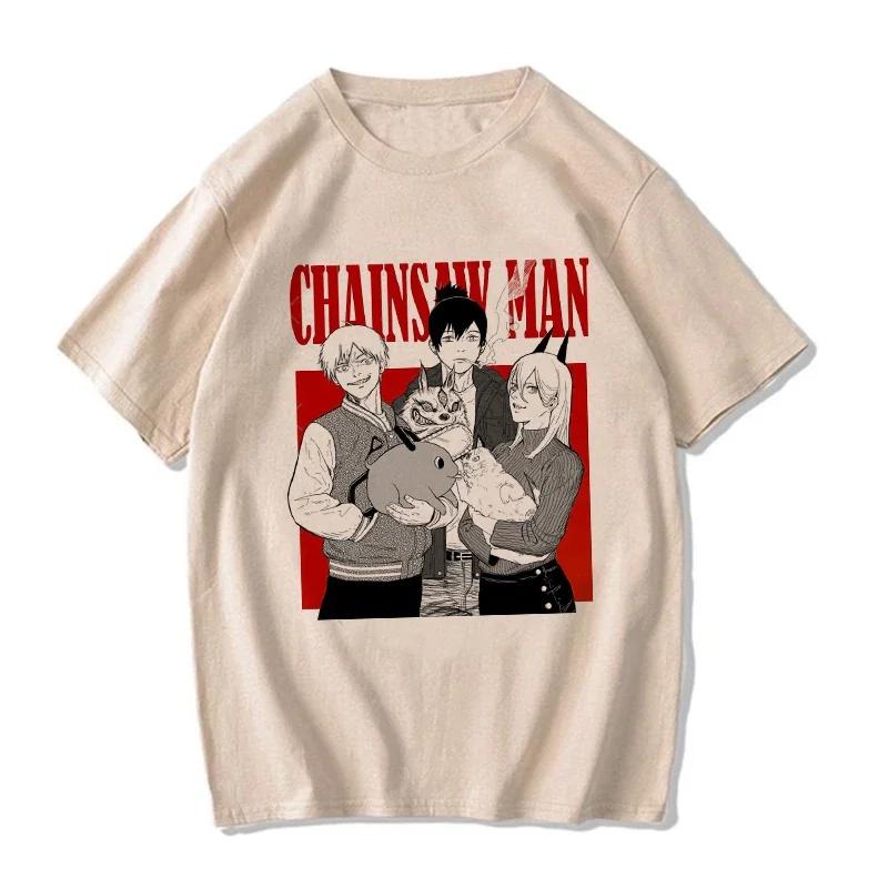 Унисекс унисекс японская аниме бензопила женская футболка мультфильм Pochita футболка Makima Harajuku графические футболки одежда топы футболка унисексga