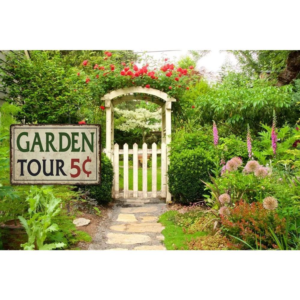 Garden Tin Sign Outdoor Gardening Metal Signs Garden Tours 5 Cents Retro Hummingbird Welcome Sign Flower Decor Wall Decor